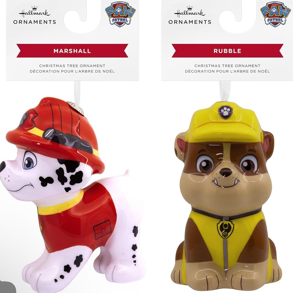 Hallmark Paw Patrol Marshall and Rubble Decoupage Christmas Ornaments, Set of 2
